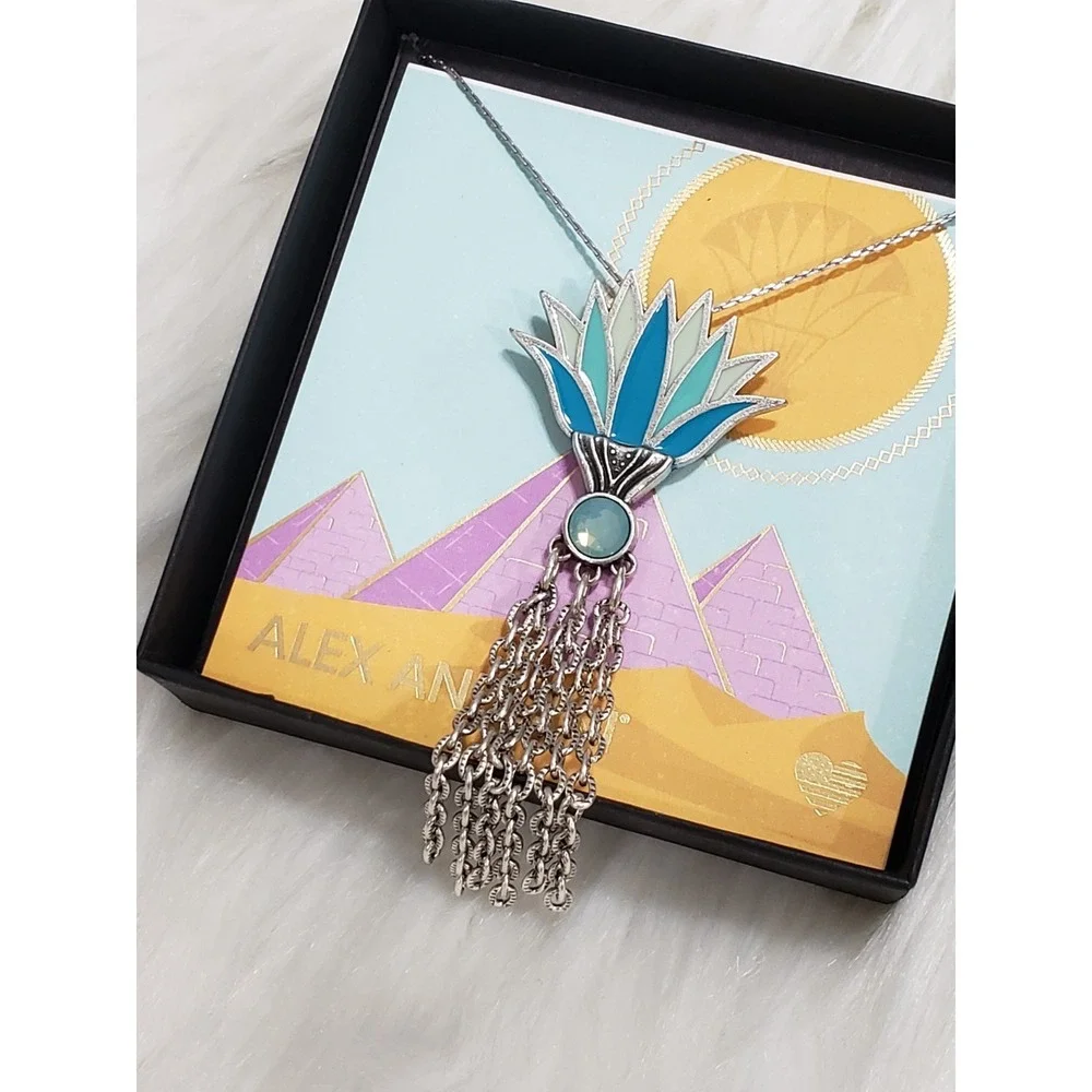 NEW Alex and Ani Women's 32 in Large Blue Lotus Necklace floral statement